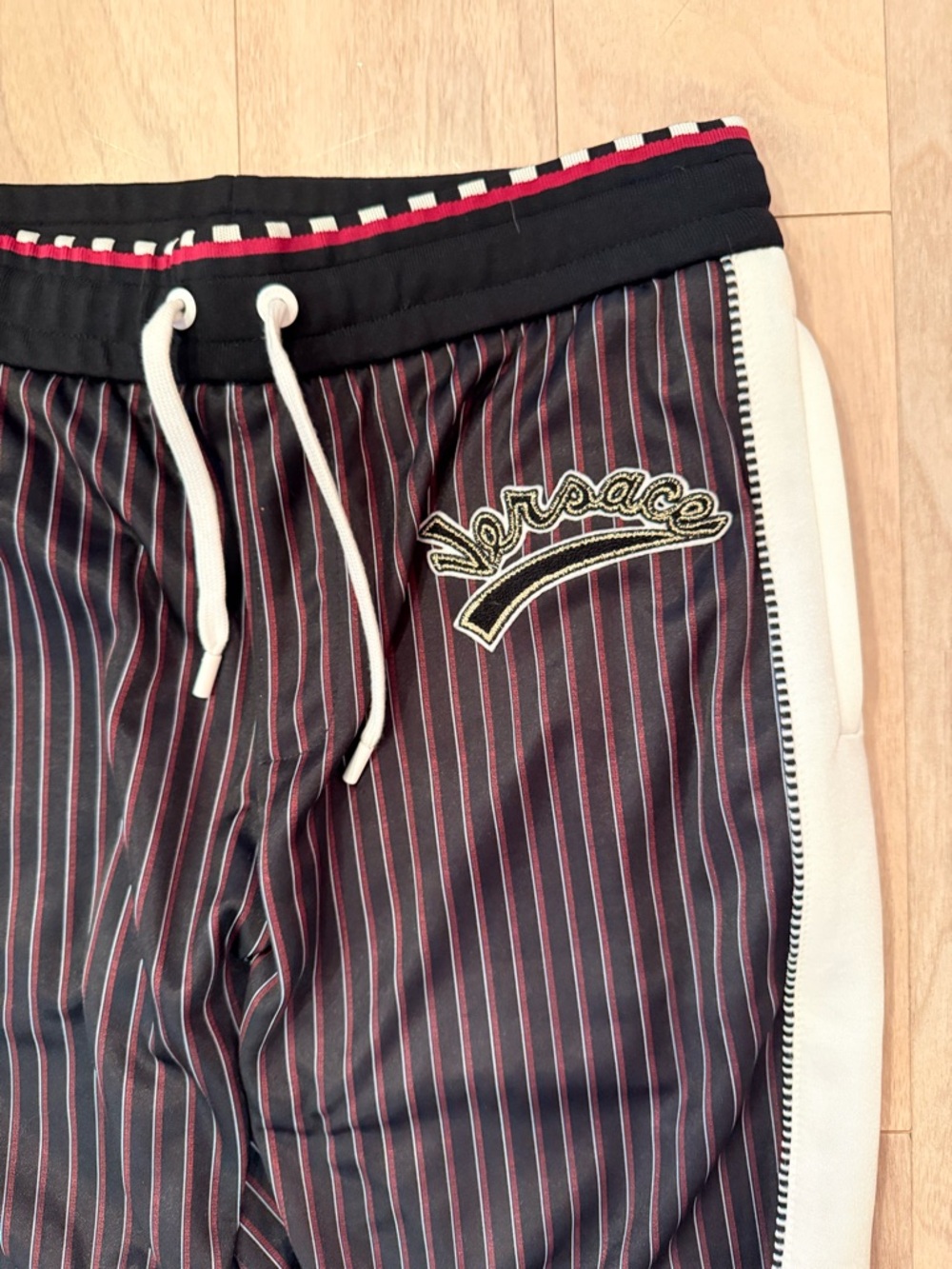 Versace Men's Black Pinstripe Track Pants with Side Stripe Size Large - Picture 5 of 7